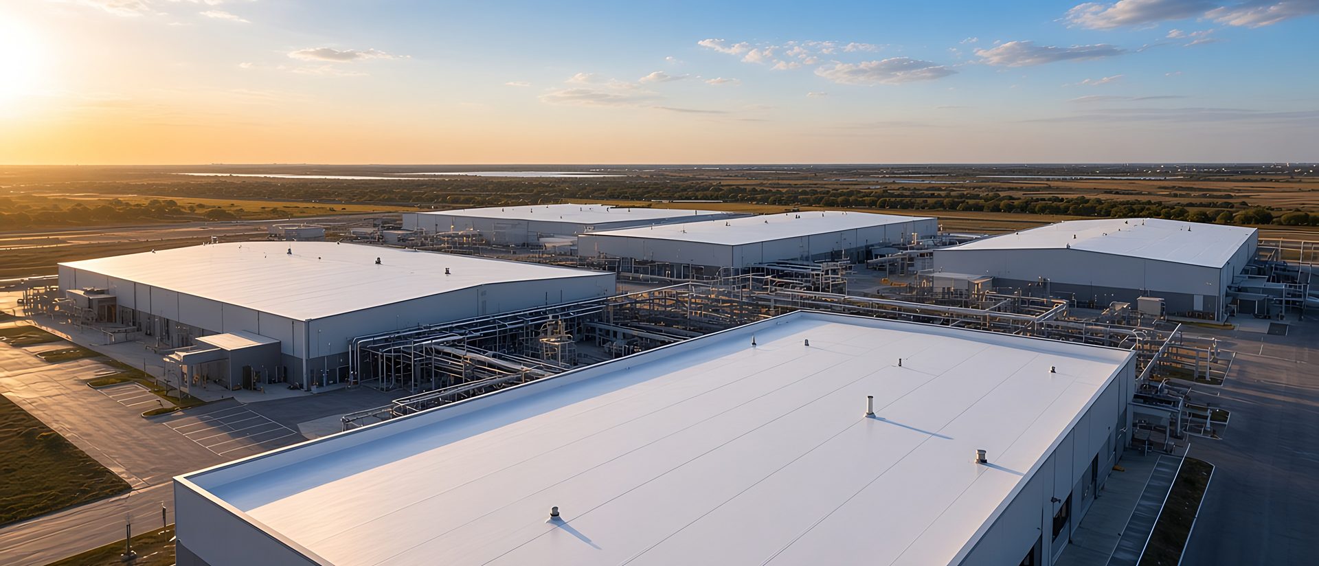 Industrial facility with clean white roofs